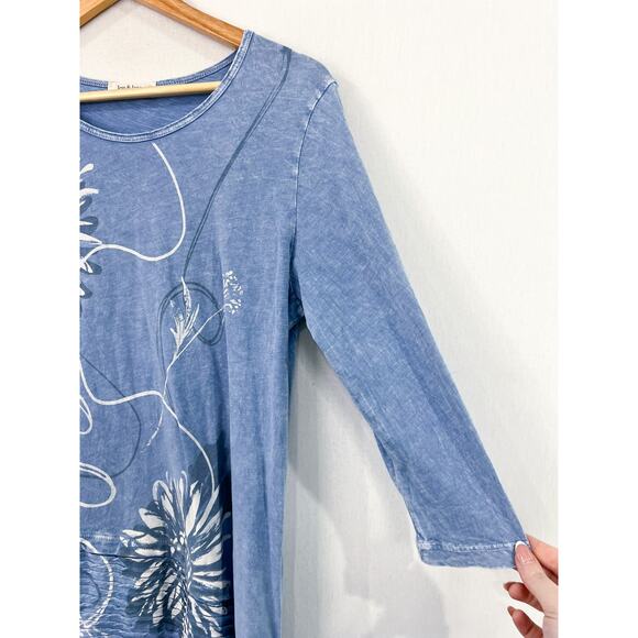 Jess & Jane Blue Tunic Top Small Mineral Washed Floral Asymmetric Tunic Top - Picture 3 of 6